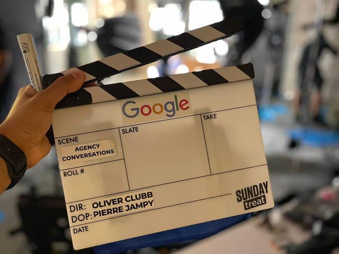 Clapperboard of an 'Agency Conversations' video shoot for Google.